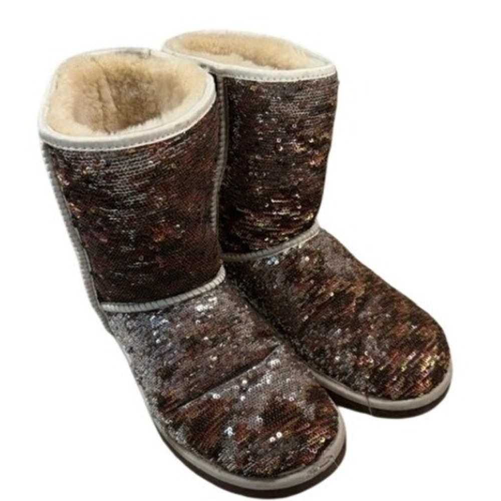 UGG Australia‎ Classic Short Sparkle Sequin Boots Bronze Silver Women's 9